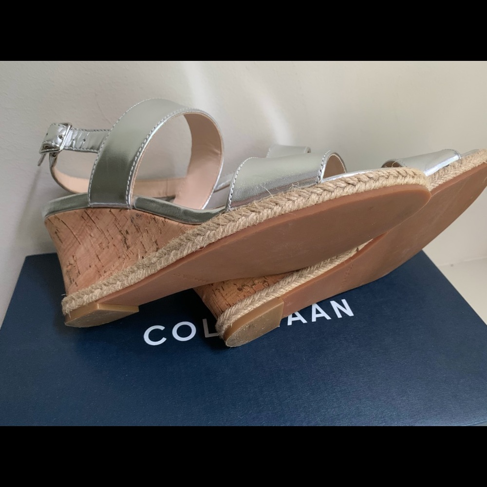 Cole Haan silver leather sandal espadrilles size 5